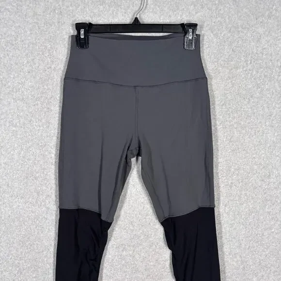 Alo Yoga Goddess Leggings Medium Gray Black High Rise Ribbed Ruched Ballet Dance - Picture 2 of 12